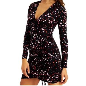 Bar III Heart Printed Ruched Mini Dress XSmall